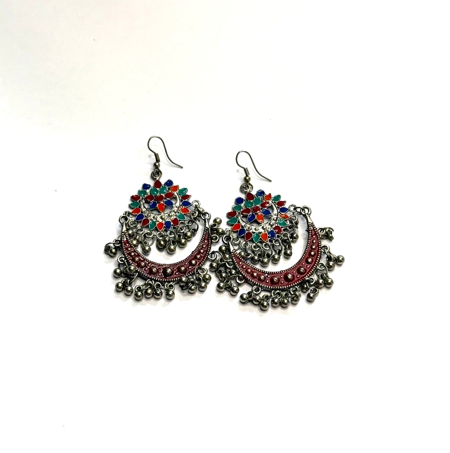 Multicolor Floral Crescent Earrings