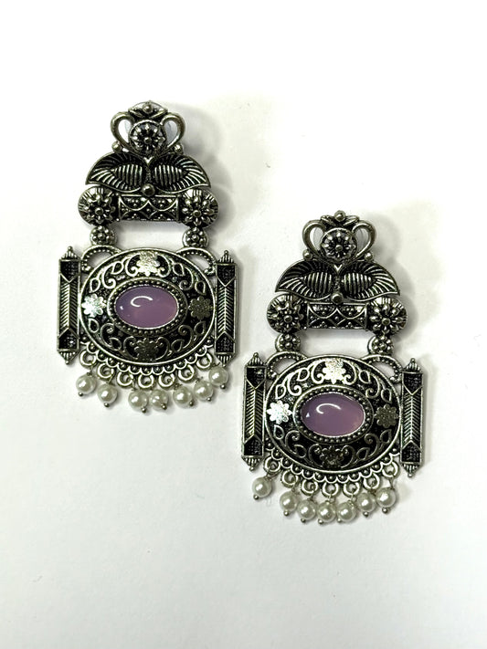Purple Stone Temple Earrings