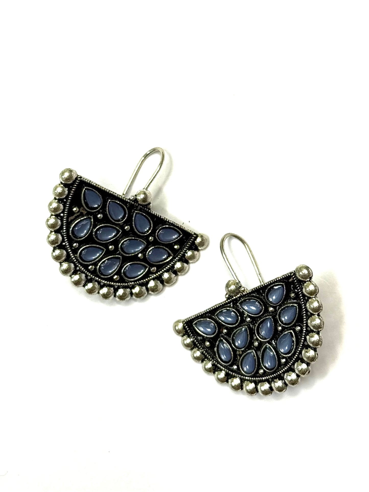 Blue Stone Half-Moon Earrings