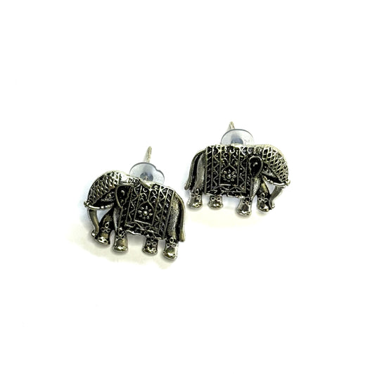 Elephant Motif Oxidised Studs
