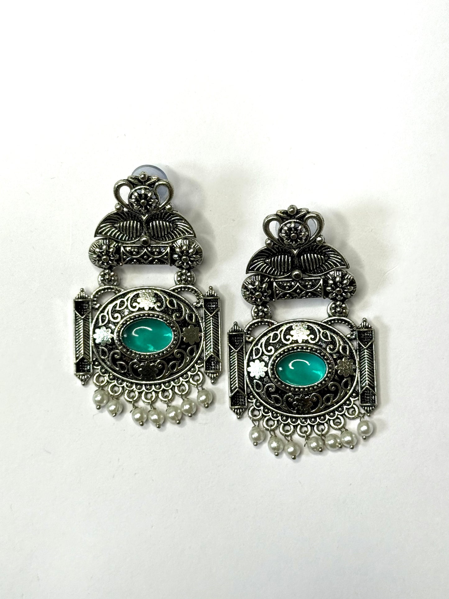 Green Stone Temple Earrings