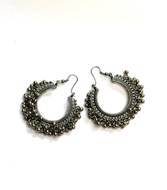 Antique Silver Hoop Jhumkas