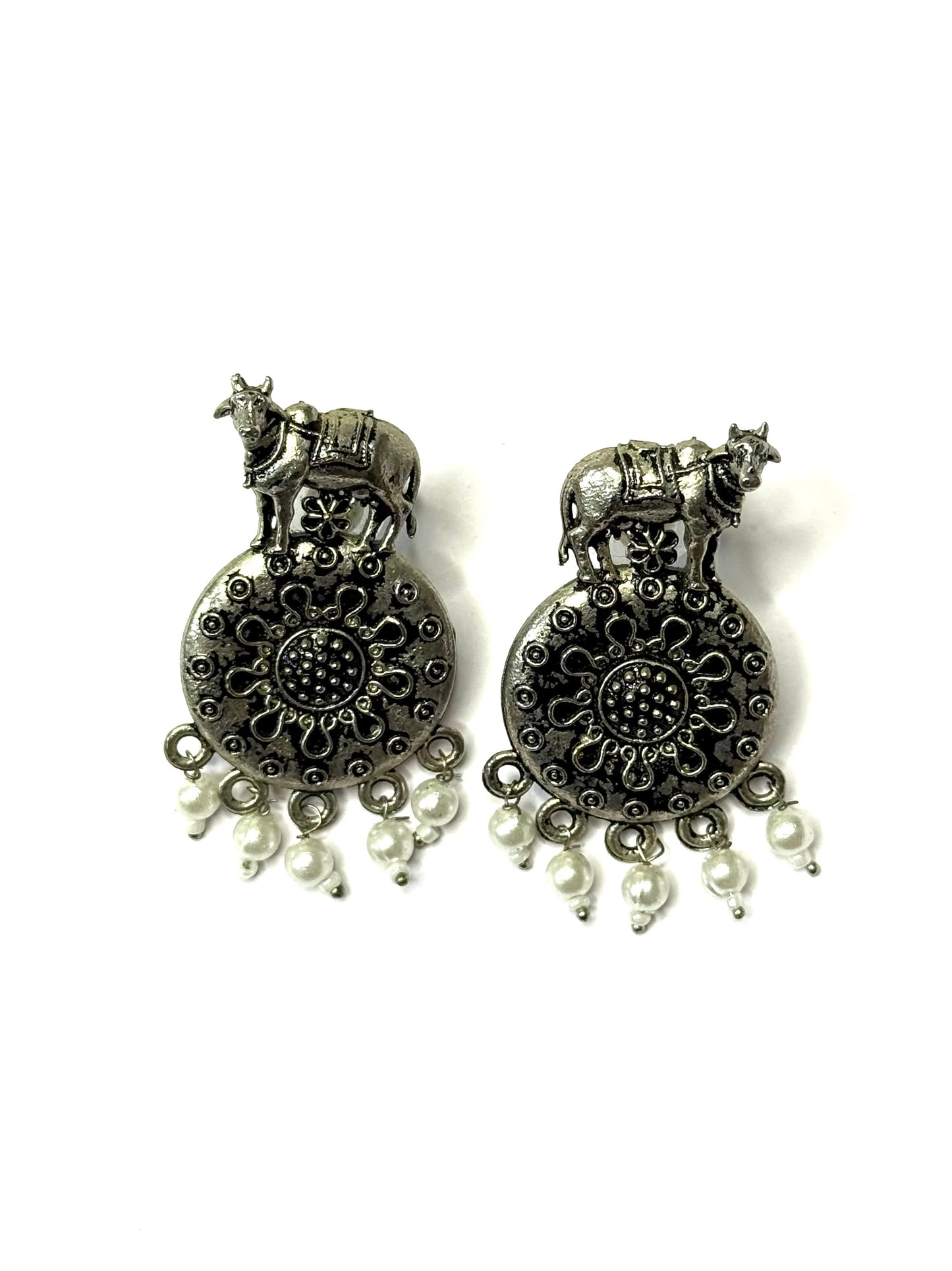 Bullock Cart Oxidised Earrings