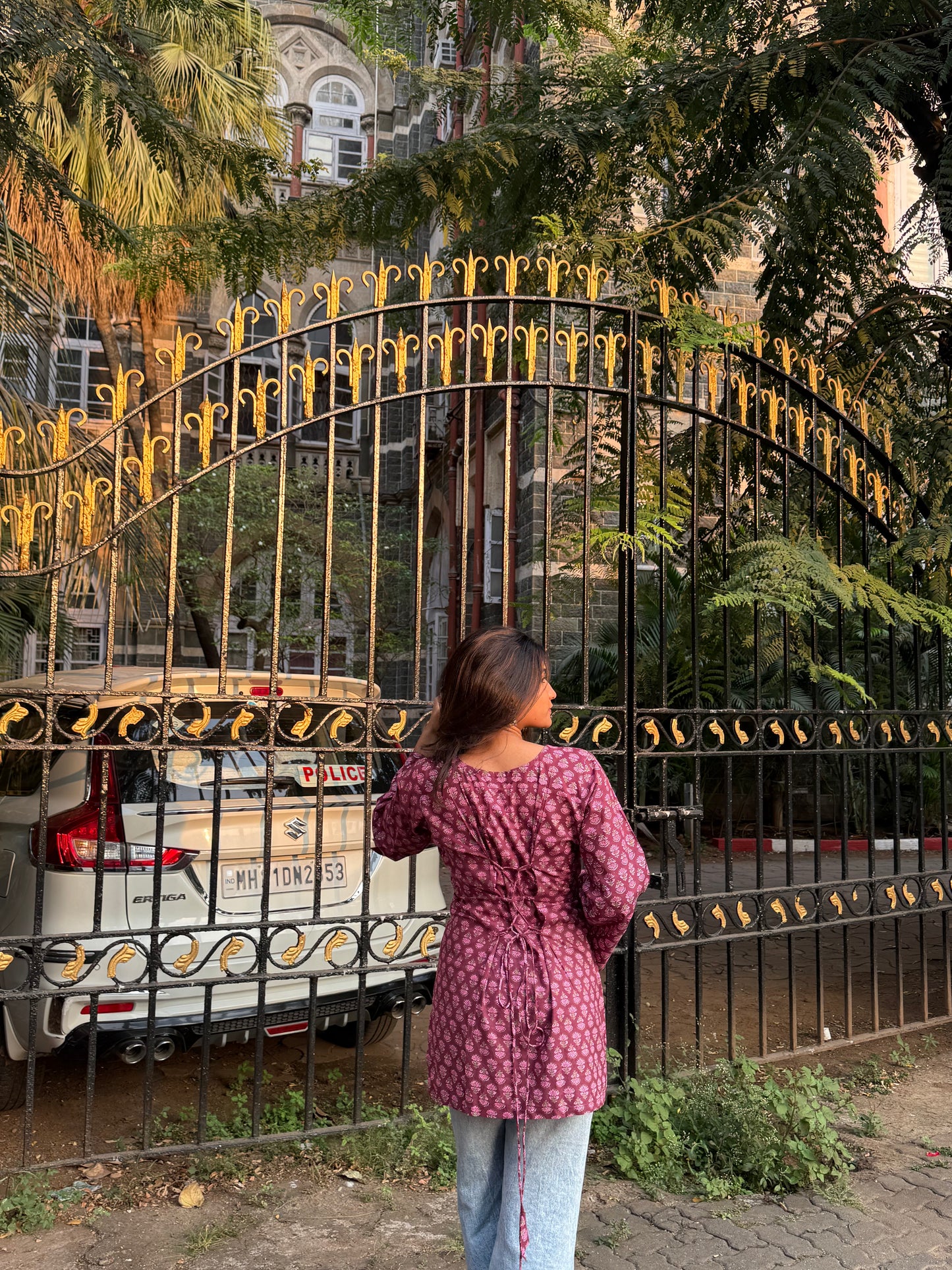 Maroon Handblock-Inspired Printed Kurti – 100% Cotton