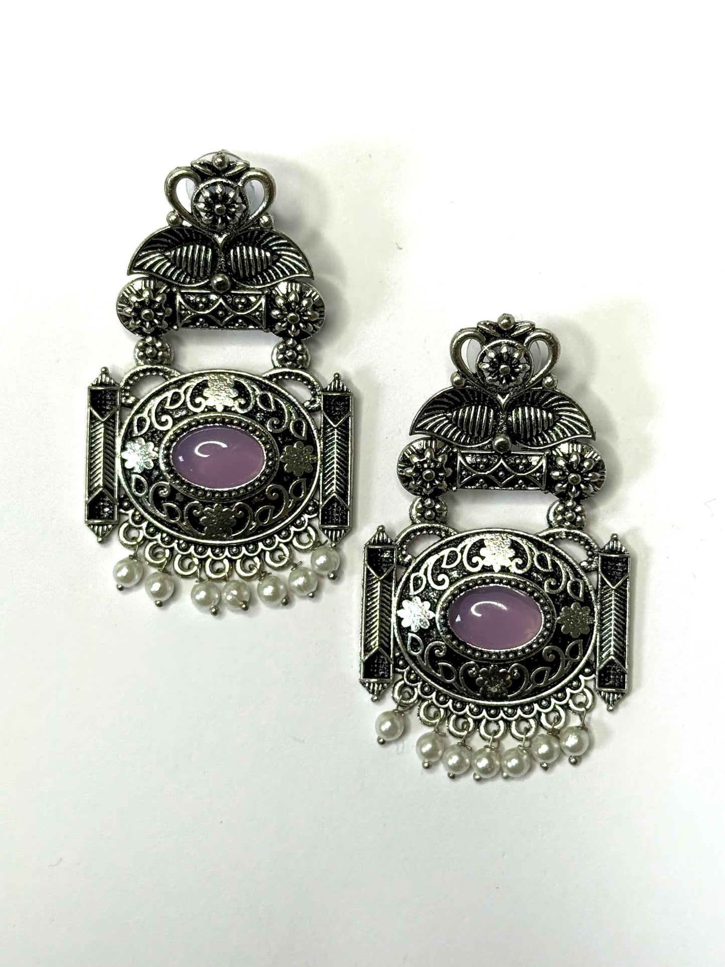 Purple Stone Temple Earrings