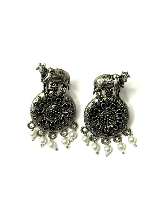 Bullock Cart Oxidised Earrings